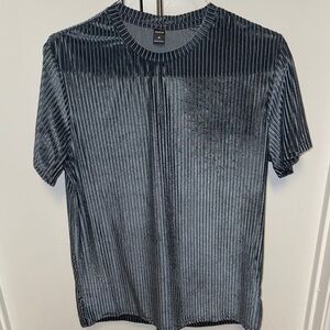 Shein Men's Dark Gray Velvet Striped Tee